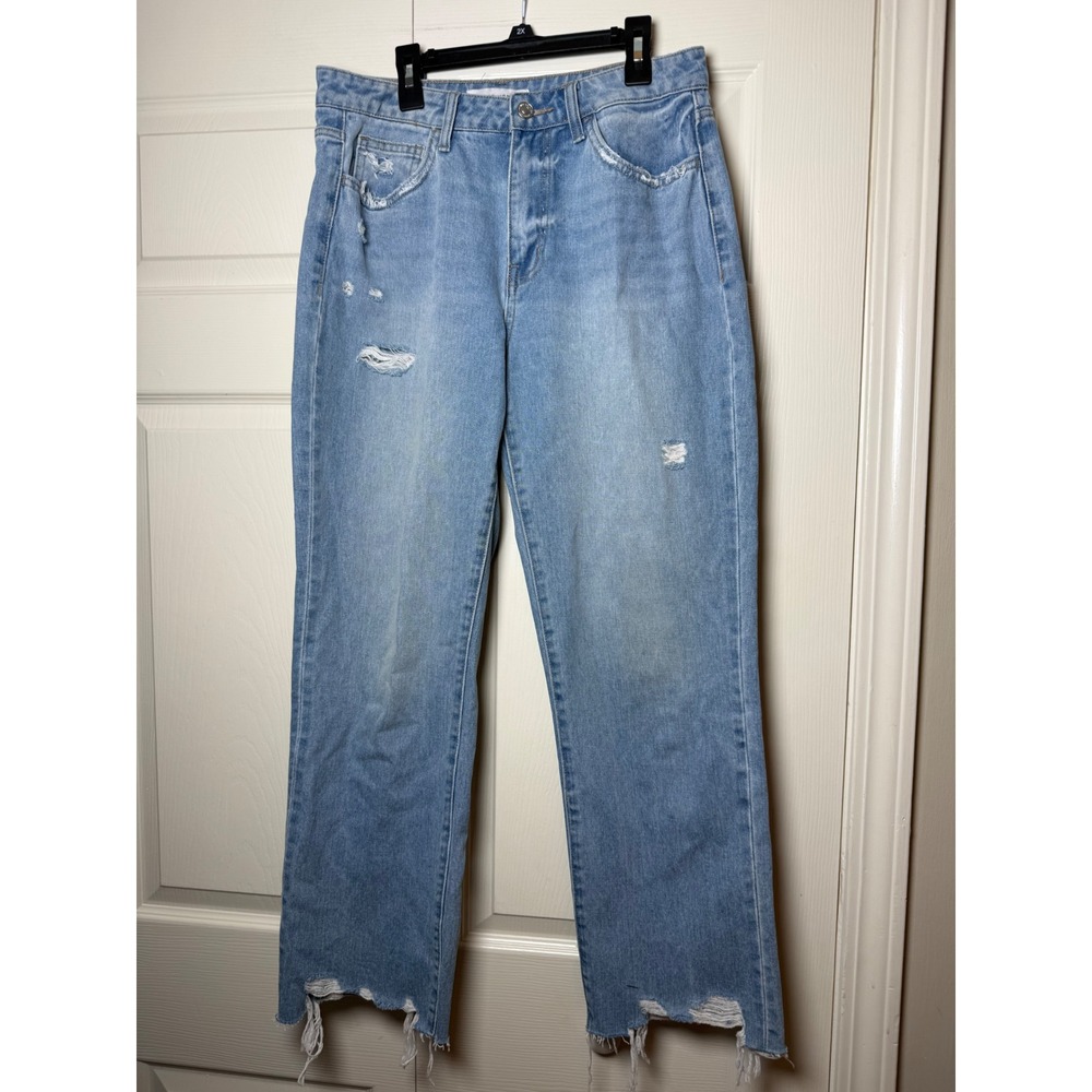 Flying Monkey Womens High Rise Distressed Straight Leg Jeans Light Wash Size 27